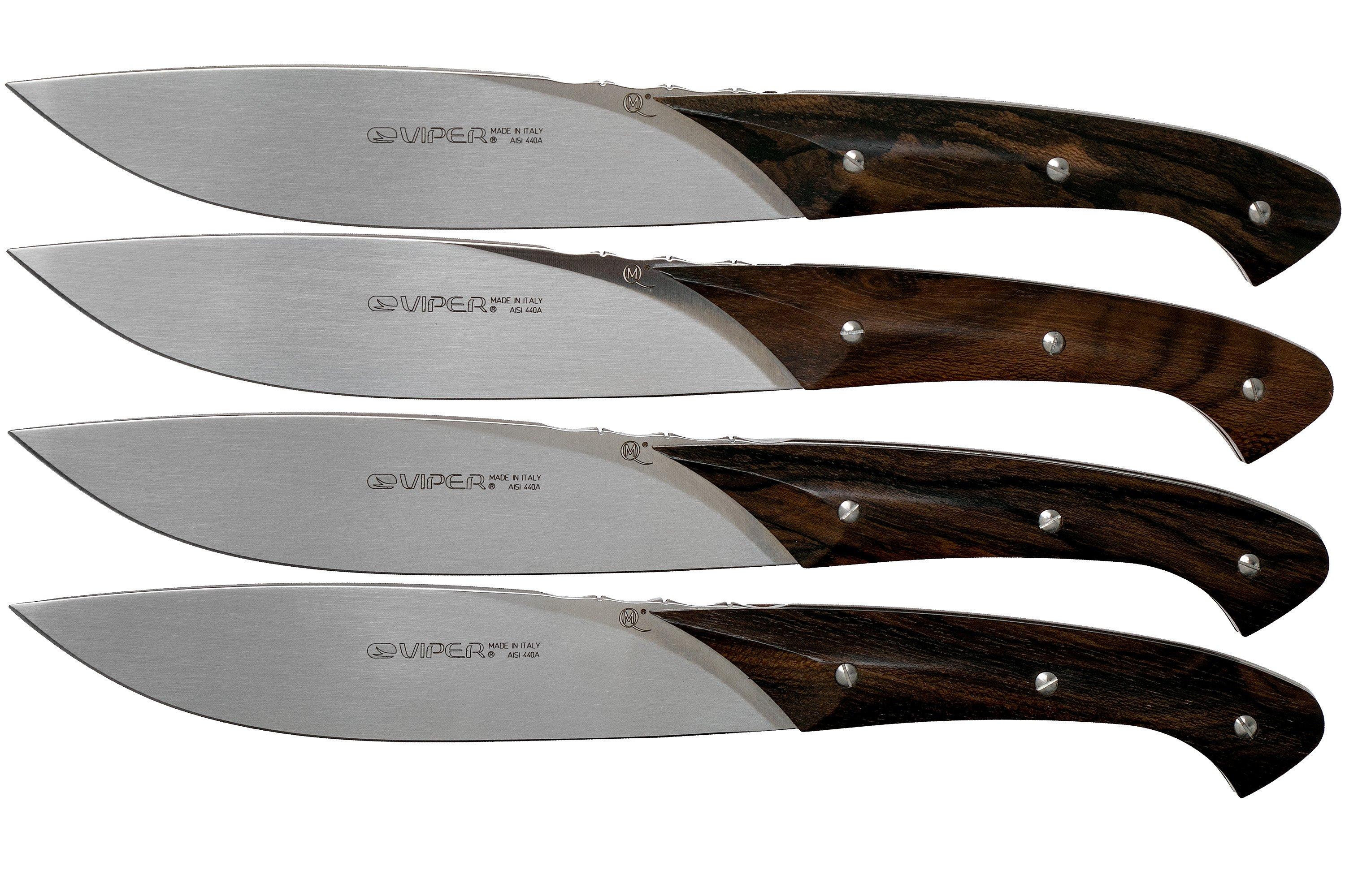 Smokin' Barrels Set Di 4 Coltelli Da Bistecca Con Manico In Legno Esotico - Lama In Acciaio Inox Giapponese, 23cm