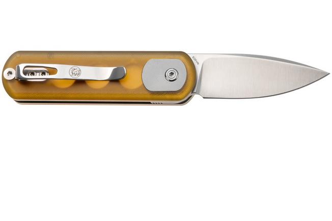 Afbeelding voor Vosteed Corgi Pup A0723 Satin S35VN, Amber PEI, zakmes, Yue Dong design