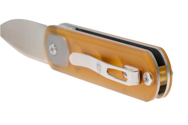 Afbeelding voor Vosteed Corgi Pup A0723 Satin S35VN, Amber PEI, zakmes, Yue Dong design