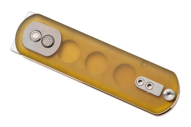 Afbeelding voor Vosteed Corgi Pup A0723 Satin S35VN, Amber PEI, zakmes, Yue Dong design