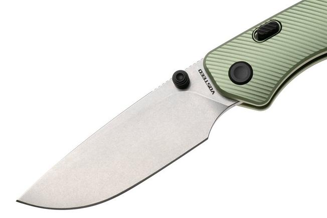 Afbeelding voor Vosteed Marten A1602 Stonewashed 154CM, Green Aluminum, zakmes