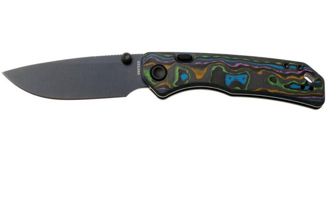 Afbeelding voor Vosteed Marten 330 A1618 Blue Stonewashed 154CM, Neon Topo Carbon Fiber, zakmes