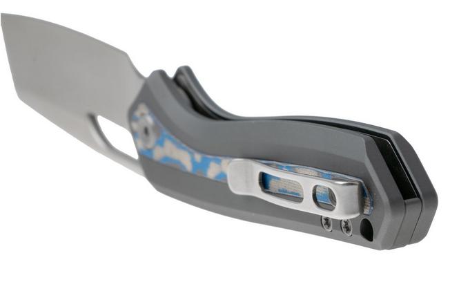 Afbeelding voor Vosteed Kroc A1801 Satin S35VN, Grey Aluminum & Ocean Micarta, zakmes