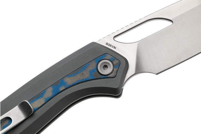 Afbeelding voor Vosteed Kroc A1801 Satin S35VN, Grey Aluminum & Ocean Micarta, zakmes