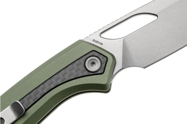 Afbeelding voor Vosteed Kroc A1803 Stonewashed S35VN, Green Aluminum & Carbon Fiber, zakmes
