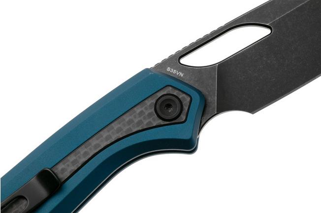 Afbeelding voor Vosteed Kroc A1804 Blackwashed S35VN, Blue Aluminum & Carbon Fiber, zakmes