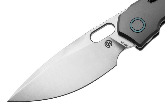 Afbeelding voor Vosteed Psyop A2204 Satin Elmax, Smooth Titanium, zakmes, Tuffknives design