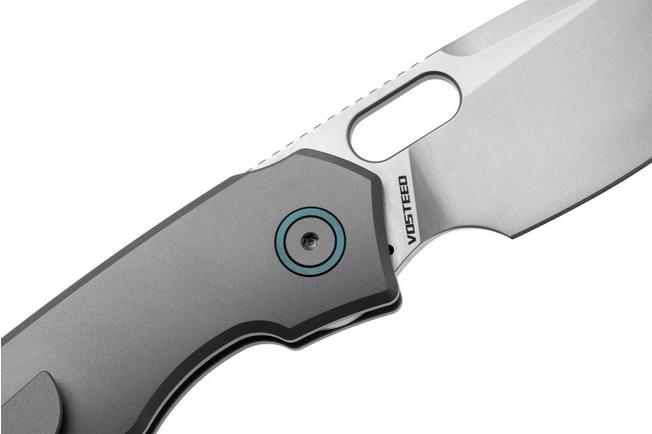 Afbeelding voor Vosteed Psyop A2204 Satin Elmax, Smooth Titanium, zakmes, Tuffknives design