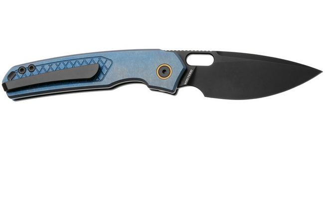 Afbeelding voor Vosteed Psyop A2205 Blackwashed Elmax, Blue Titanium, zakmes, Tuffknives design