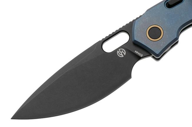 Afbeelding voor Vosteed Psyop A2205 Blackwashed Elmax, Blue Titanium, zakmes, Tuffknives design
