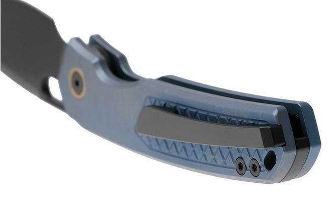 Afbeelding voor Vosteed Psyop A2205 Blackwashed Elmax, Blue Titanium, zakmes, Tuffknives design