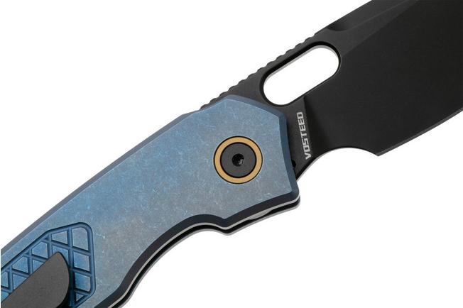 Afbeelding voor Vosteed Psyop A2205 Blackwashed Elmax, Blue Titanium, zakmes, Tuffknives design