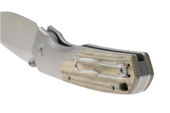 Afbeelding voor Vosteed Psyop 299 A2218 Satin S35VN, Green Norplex UltreX Micarta & Titanium Bolster, zakmes, Tuffknives design