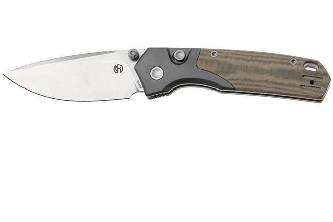 Afbeelding voor Vosteed Psyop 299 A2220 Stonewashed S35VN, Green Norplex UltreX Micarta & Titanium Bolster, zakmes, Tuffknives design