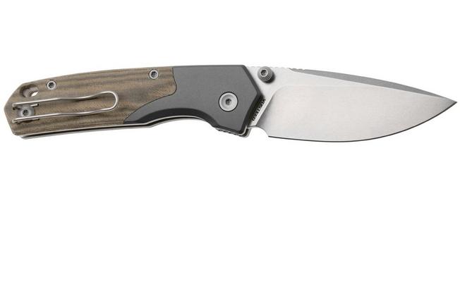 Afbeelding voor Vosteed Psyop 299 A2220 Stonewashed S35VN, Green Norplex UltreX Micarta & Titanium Bolster, zakmes, Tuffknives design