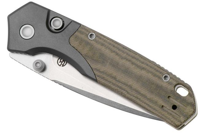 Afbeelding voor Vosteed Psyop 299 A2220 Stonewashed S35VN, Green Norplex UltreX Micarta & Titanium Bolster, zakmes, Tuffknives design