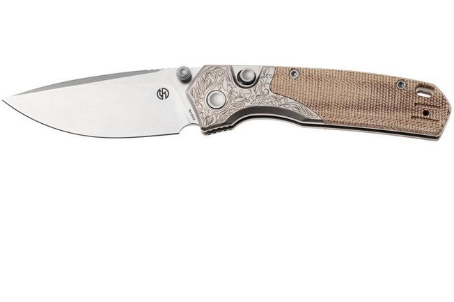 Bild für Vosteed Psyop 299 A2232 Stonewashed S35VN, Natural Norplex UltreX Micarta & Engraved Titanium Bolsters, Taschenmesser, Tuffknives Design