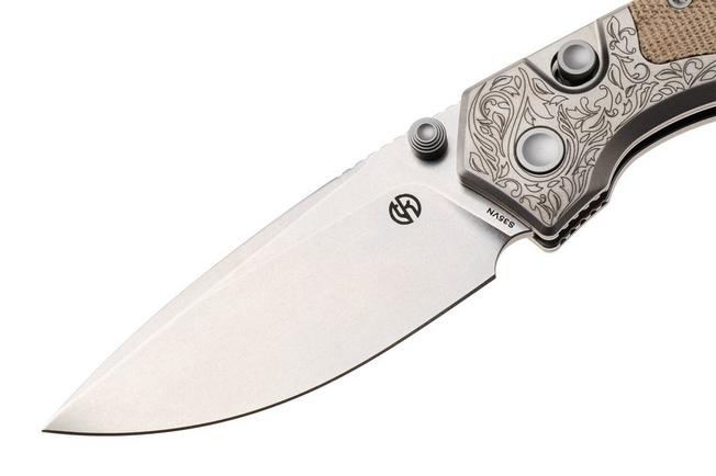Bild für Vosteed Psyop 299 A2232 Stonewashed S35VN, Natural Norplex UltreX Micarta & Engraved Titanium Bolsters, Taschenmesser, Tuffknives Design