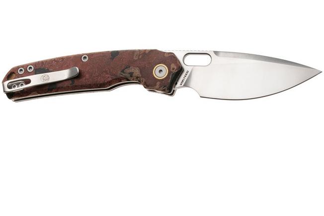 Afbeelding voor Vosteed Psyop A2234 Satin Elmax, Red Current Micarta, zakmes, Tuffknives design