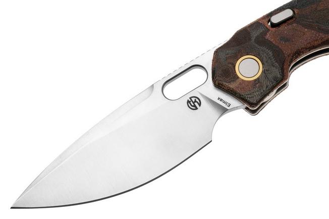 Afbeelding voor Vosteed Psyop A2234 Satin Elmax, Red Current Micarta, zakmes, Tuffknives design