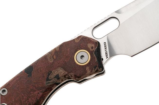 Afbeelding voor Vosteed Psyop A2234 Satin Elmax, Red Current Micarta, zakmes, Tuffknives design