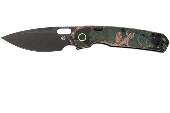 Afbeelding voor Vosteed Psyop A2235 Blackwashed Elmax, Blue Current Micarta, zakmes, Tuffknives design