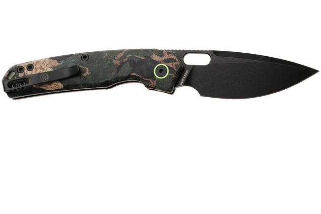 Afbeelding voor Vosteed Psyop A2235 Blackwashed Elmax, Blue Current Micarta, zakmes, Tuffknives design