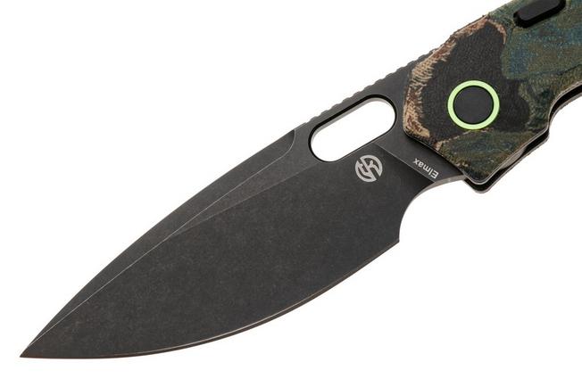 Afbeelding voor Vosteed Psyop A2235 Blackwashed Elmax, Blue Current Micarta, zakmes, Tuffknives design