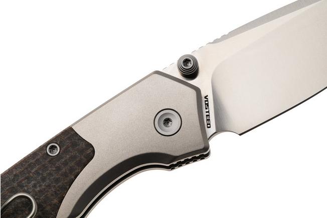 Bild für Vosteed Psyop 299 A2238 Satin S35VN, Brown Glow In The Dark Micarta & Titanium Bolsters, Taschenmesser, Tuffknives Design