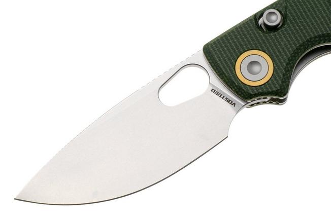 Afbeelding voor Vosteed Porcupine A2603 Stonewashed 14C28N, Green Micarta, zakmes, Yue Dong design