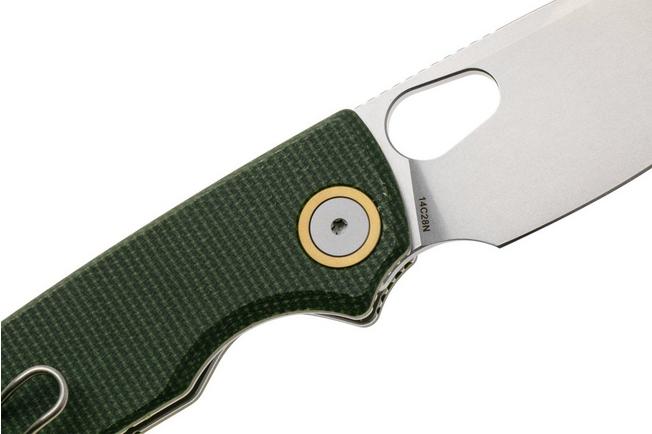 Afbeelding voor Vosteed Porcupine A2603 Stonewashed 14C28N, Green Micarta, zakmes, Yue Dong design