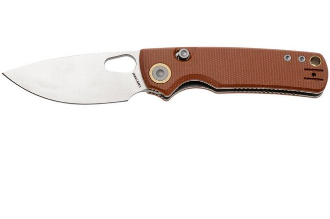 Afbeelding voor Vosteed Porcupine A2604 Satin 14C28N, Brown Micarta, zakmes, Yue Dong design