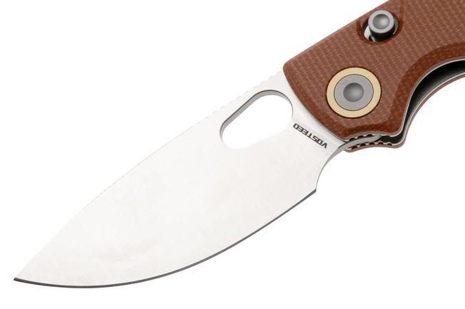 Afbeelding voor Vosteed Porcupine A2604 Satin 14C28N, Brown Micarta, zakmes, Yue Dong design