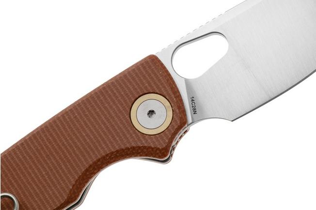 Afbeelding voor Vosteed Porcupine A2604 Satin 14C28N, Brown Micarta, zakmes, Yue Dong design