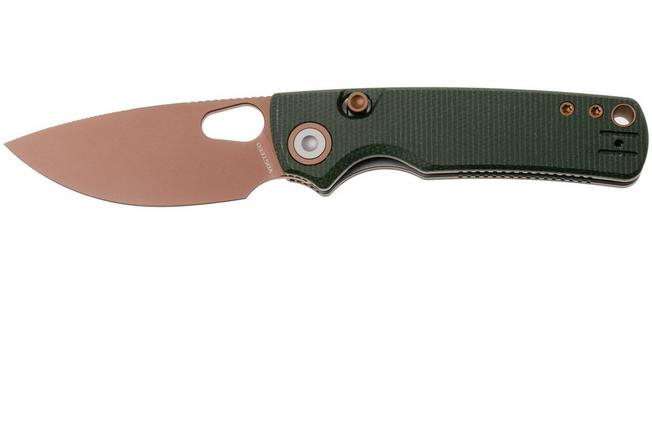 Afbeelding voor Vosteed Porcupine A2609 Copper Dune PVD 14C28N, Green Micarta, zakmes, Yue Dong design