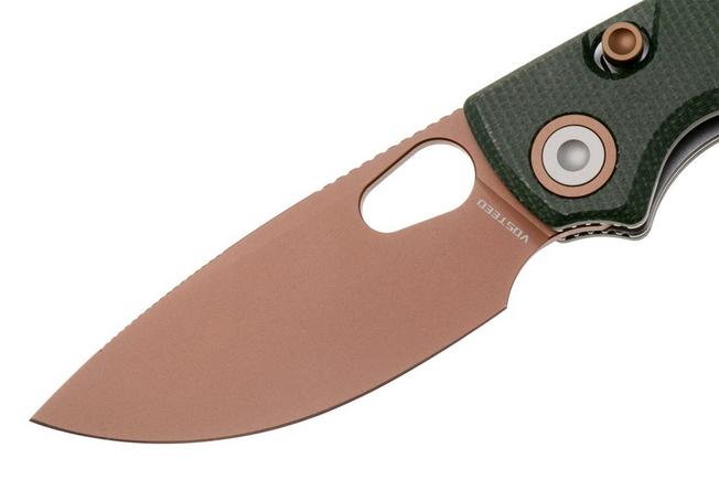 Afbeelding voor Vosteed Porcupine A2609 Copper Dune PVD 14C28N, Green Micarta, zakmes, Yue Dong design