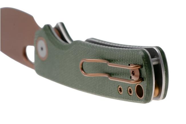 Afbeelding voor Vosteed Porcupine A2609 Copper Dune PVD 14C28N, Green Micarta, zakmes, Yue Dong design