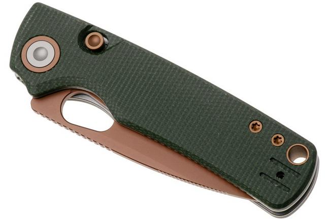 Afbeelding voor Vosteed Porcupine A2609 Copper Dune PVD 14C28N, Green Micarta, zakmes, Yue Dong design