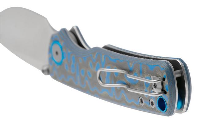 Afbeelding voor Vosteed Porcupine A2614 Satin 14C28N, Blue Ocean Micarta, zakmes, Yue Dong design