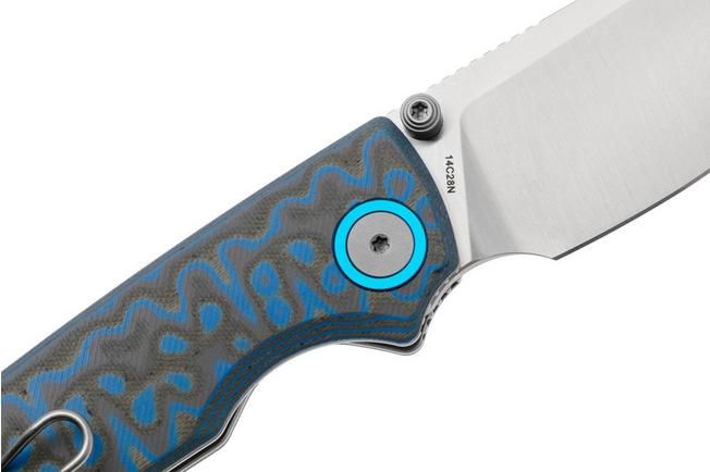 Afbeelding voor Vosteed Porcupine A2614 Satin 14C28N, Blue Ocean Micarta, zakmes, Yue Dong design