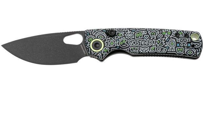 Afbeelding voor Vosteed Porcupine A2619 Blackwashed 14C28N, Black Doodle G10, zakmes, Yue Dong design