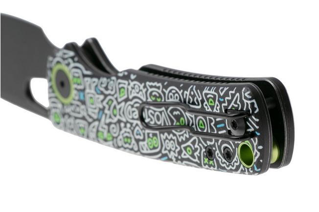 Afbeelding voor Vosteed Porcupine A2619 Blackwashed 14C28N, Black Doodle G10, zakmes, Yue Dong design