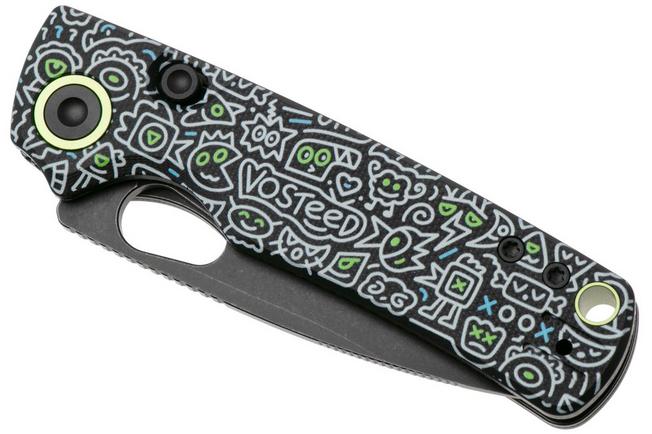 Afbeelding voor Vosteed Porcupine A2619 Blackwashed 14C28N, Black Doodle G10, zakmes, Yue Dong design