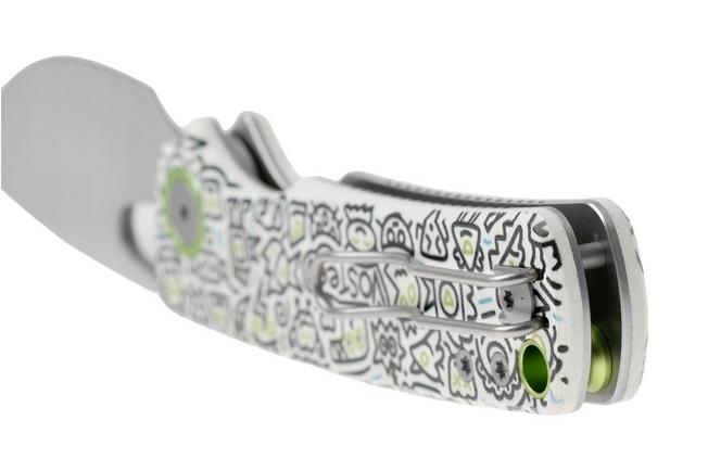 Afbeelding voor Vosteed Porcupine A2620 Satin 14C28N, White Doodle G10, zakmes, Yue Dong design