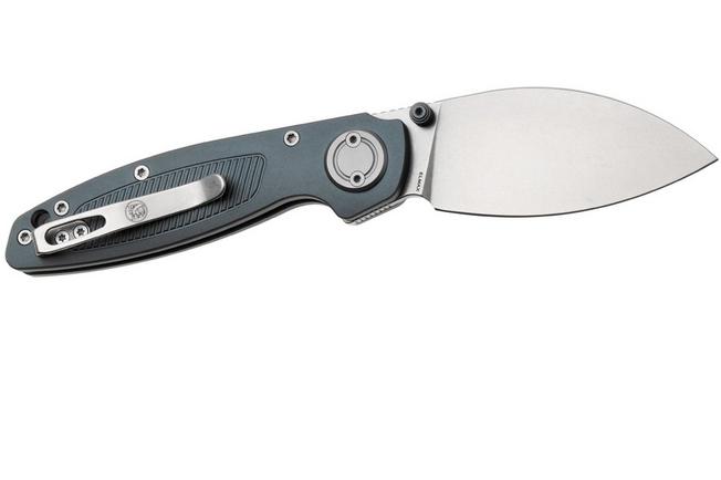 Afbeelding voor Vosteed Shilin Cutter A2805 Stonewashed Elmax, Gray Aluminum, zakmes, Yue Dong design