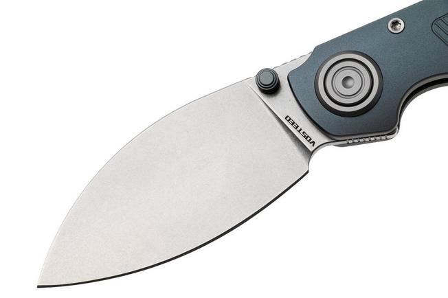 Afbeelding voor Vosteed Shilin Cutter A2805 Stonewashed Elmax, Gray Aluminum, zakmes, Yue Dong design