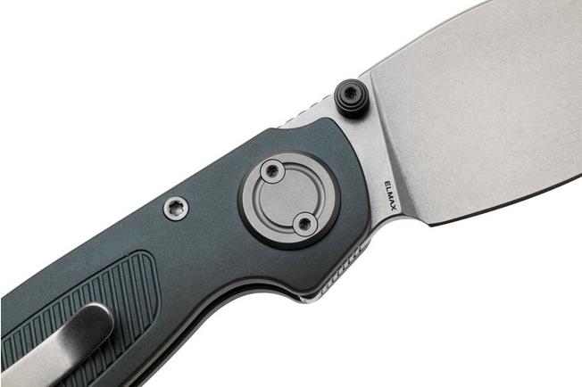 Afbeelding voor Vosteed Shilin Cutter A2805 Stonewashed Elmax, Gray Aluminum, zakmes, Yue Dong design