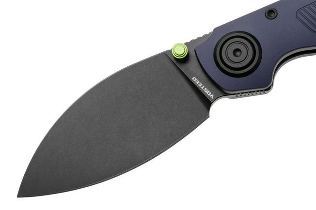 Afbeelding voor Vosteed Shilin Cutter A2806 Blackwashed Elmax, Purple Aluminum, zakmes, Yue Dong design