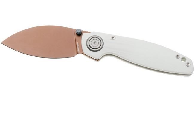 Afbeelding voor Vosteed Shilin Cutter A2808 Copper Dune PVD 154CM, White G10, zakmes, Yue Dong design