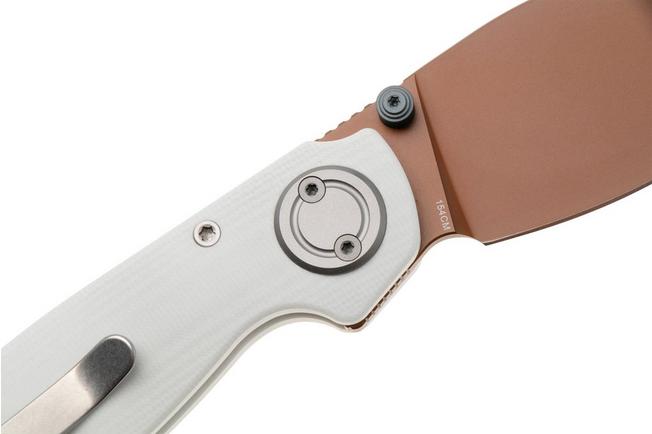 Afbeelding voor Vosteed Shilin Cutter A2808 Copper Dune PVD 154CM, White G10, zakmes, Yue Dong design